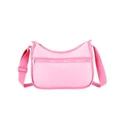 LeSportsac Fuchsia Classic Hobo Crossbody Bag + Cosmetic Bag, Style 7520/Color E853, Tropical Tonal Pink Lemonade/Pink Raspberry, New Environmentally Conscious Recycled Collection, Subtle Sheen