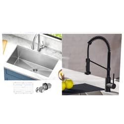 Kraus KHU100-32 Standart PRO 16 Gauge Undermount Single Bowl 32 Inch & KPF-1610MB Bolden 18-Inch Commercial Kitchen Faucet with Dual Function Pull-Down Sprayhead, 18 inch, Matte Black