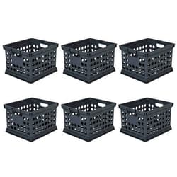 Sterilite Stackable Plastic Storage Crate Bin Organizer File Box with Handles for Home, Office, Dorm, Garage, or Utility Organization, Black, 6-Pack