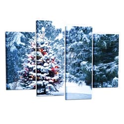 KREATIVE ARTS 4 Pieces Christmas Tree Canvas Print Snowy Winter Forest Pine Trees Scene Pictures Wall Art Giclee Artwork Gallery Wrapped Ready to Hang for Bedroom Walls Gift Idea L47xH32inch