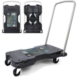 Olympia Tools Fully Folded Resin Push Cart Dolly - 330 Lb. Loading Capacity Foldable Moving Platform Cart Hand Truck - Black Collapsible Heavy Duty Folding & Rolling Flatbed Cart with 4 Swivel Wheels