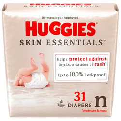 Huggies Size Newborn Diapers, Skin Essentials Baby Diapers, Size Newborn (6-9 lbs), 31 Count