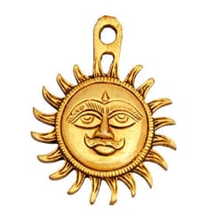 AargKraft Handmade 2.5 Inch Brass Sun Face Wall Hanging Decorative Surya Idol for Home Office Door Entrance | Vastu Feng Shui Lucky Sun Symbol Showpiece for Positivity Protection & Gifting