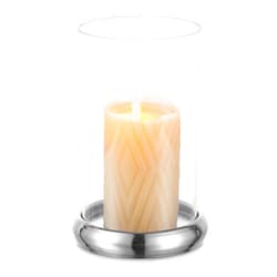 Sziqiqi Hurricane Candle Holder Decor - Silver Clear Glass Pillar Candle Holder Cylinder Lantern with Metal Tray for Mantel Fireplace Dining Table Decorative Table Centerpieces for Christmas Wedding