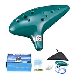 LIEKE Ocarina 12 Holes Alto C Ceramic Ocarinas with Display Stand Song Book Neck-Strap Bag (Dark Green)