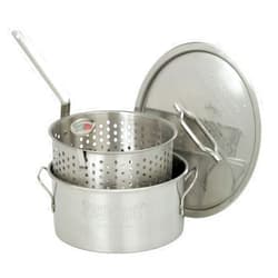 Bayou Classic 1101 10-qt Stainless Steel Fry Pot Perfect For Frying Fish Shrimp Chicken Hushpuppies and Fries Includes Stainless Steel Perforated Basket 5-in Frying Thermometer and Stainless Lid