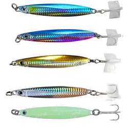 Fish WOW! 5pcs 5.25oz Colt Sniper jigs 150g coltsniper jig with a 3561D-DT MUSTAD 3X Strong Forge High Carbon Steel Treble Hook - 5 Colors Set