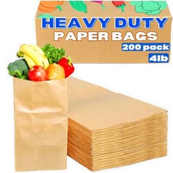 HOGOWARE 200 Pack 4LB Kraft Grocery Bags – Small Brown Paper Lunch Bags for Food Sandwiches Snacks Candy Bread Meal Prep Compostable Disposable Storage Sacks for Parties and Treats Durable Recyclable Packaging
