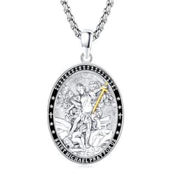 Midir&Etain St. Michael Necklace 925 Sterling Silver White Gold/Yellow Gold/Black Gold/Abalone Archangel St. Michael Pendant Necklace Amulet Jewelry Gift 22