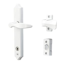Ideal Security BK1215W ML Lever Set for Storm Doors and Screen Doors with Keyed Deadbolt Lock, 2-Posts with Tie-Down Screw, Surface Mount Handle, White