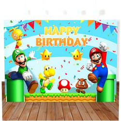 BewFar 8X6FT Super Brother Photo Backdrop Video Game Happy Birthday Photography Background Adventure Bithday Party Supplies Kids Boys Baby Shower Studio Prop Cake Smash Banner