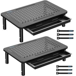 BONTEC 2 Pack Monitor Stand Riser with Drawer, 3 Height Adjustable PC Monitor Riser for Desk with Mesh Platform for Laptop, Computer, iMac, PC, Printer up to 44LBS/20KG, Cable Ties Included