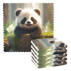 YETTASBIN Panda Microfiber Kitchen Washcloths, Soft Absorbent Plush Dishtowels Reusable Washable Table Cleaning Cloths Non-Stick Oil Quick Dry Kitchen Towels, 11 x 11 Inch x 6 Pack