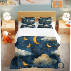 Lokaluo Moon Duvet Cover Full Size 3D Printed Moon Stars Duvet Cover Set Celestial Space Galaxy Bedding Set Bedroom Decor 3 Pcs Comforter Cover with 2 Pillowcases