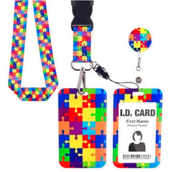 Amaxiu Colorful Puzzle Badge Holders with Breakaway Lanyard, Autism Awareness Retractable ID Card Holder Badge Reel Heavy Duty Credit Card Protector with Soft Badge Lanyards