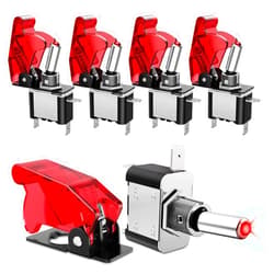 GOOACC 5PCS 12V LED Toggle Switch Heavy Duty 20A Switch SPST ON Off 3 Pin Rocker Switch for Automotive Cars Trucks Boats Racking Cars, Red (Switch 203E)