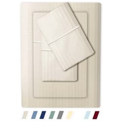 FEATHER & STITCH NEW YORK Feather & Stitch 500 TC Queen Size Damask Bed Sheet Set, 100% Soft Cotton Breathable Bedsheets, 18