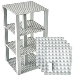 Strictly Briks Compatible with Lego Classic Stackable Baseplates, Building Bricks for Towers, Shelves, and More, Compatible with All Major Brands, Light Gray, 4 Base Plates & 30 Stackers, 6x6 Inches