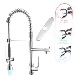 GIMILI Kitchen Faucet with LED Single Handle Kitchen Sink Faucet with Pull Down Sprayer Commercial Double-Headed Stainless Steel Kitchen Faucets Sink with Deck Plate, Brushed Nickel