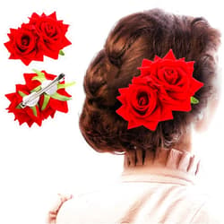 Qianyu Rose Flower Hair Combs Red Rose Flower Bohemia Flannel Elegant Hairpins Bride Hanfu Costume Hair Clips Decor Accessories for Women Girls Party Wedding Mother's Day Headpieces