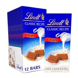 Lindt CLASSIC RECIPE Crispy Milk Chocolate Candy Bar, Milk Chocolate, 12 Pack, 4.4 oz.