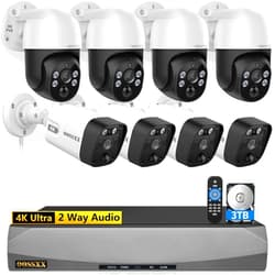 OOSSXX (Auto Tracking) 4K 2-Way Audio PTZ PoE Outdoor Wired Security Cameras System Home Wired Cameras Video Surveillance