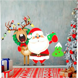 Atcarmor Merry Christmas Wall Decals Stickers Removable, Santa Claus Reindeer Xmas Christmas Vinyl DIY Wall Art Decal, Christmas Window Clings Decals for Wall Fridge Office Living Room Decorations