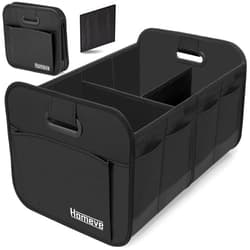 Homeve Car Trunk Organizer, Car Storage, Reinforced Handles, Collapsible Multi-Compartment Car Organizers, Foldable and Waterproof, 600D Oxford Polyester, Suitable for Any Car, SUV, Mini-Van, Black