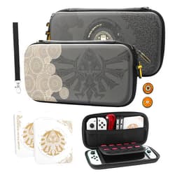 GLDRAM Theme for Zelda Travel Carrying Case for Nintendo Switch & OLED Model, Light Accessories Kit with Waterproof Switch Travel Case, 12 Slots Game Card Case, 2 Thumb Caps and Portable Wrist Strap
