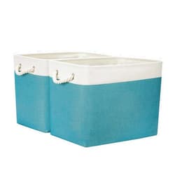 Temary Fabric Baskets Storage Baskets for Organizing 2 Pcs Decorative Baskets for Gifts Empty Collapsible Storage Bins for Home Closet(White&Teal,16Lx12Wx12H Inches)