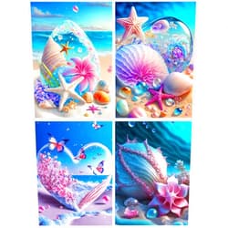 WUSARPLY 4 Pack Sea Beach Diamond Paintings Kits for Adults Beginners - DIY Starfish Shell Diamond Art Paint with Diamonds Full Drill Diamond Dots Painting for Adults Gem Art Pictures Art Decor