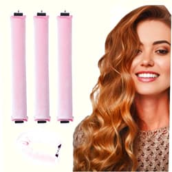 Coralys Heatless Curls Overnight For Most Hair Types,3Pcs Soft Flexi Rods, Safe Heatless Hair Curler, No Heat Hair Rollers to Sleep in for Perfect, No Damage Curls, Time-Saving Styling (Pink)