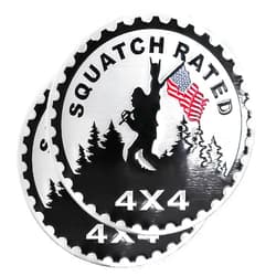 EDINGM 2 PCS Squatch Badge Rated Car Emblem, 4 x 4 Metal Automotive Badge, 3D Round Metal Car Badges Emblems, Car Badge Decals Stickers Compatible with Jeep Wrangler Vehicles Trucks SUV RV (Squatch 1)