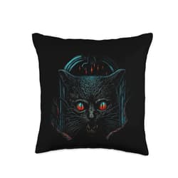 Great Creepy Scary Horror Cat Artwork Illustration Creepy Scary Horror Cat Art Illustration Design Throw Pillow, 16x16, Multicolor