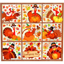 AnyDesign 9 Sheet Thanksgiving Turkey Window Clings Autumn Turkey Pumpkin Maple Leaves Double-Sided Window Decals for Home School Office Glass Decor Party Supplies