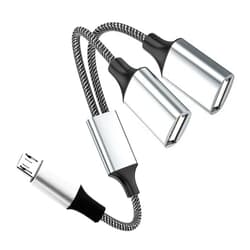 Fidioto Short Micro USB to USB A Splitter, Micro USB Male to Dual USB A Female OTG Adapter, USB 2.0 OTG Cable Converter Hub for Samsung Phone S7/S6/LG/Flash Drive/Mouse/Keyboard/Android Phone and etc