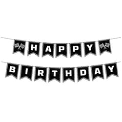 XIHIRCD Race Car Happy Birthday Banner, Racing Cars Party Decorations Black and White Checkered Racing Banner Race Checkered Flag Supplies for Party Birthday