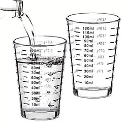 FOVERN1 2 Pack Measuring Cup Shot Glass, Liquid Heavy Glass, 4 Ounce/120ML Espresso Measuring Cups, Espresso Glass Cup Black Line (Black)