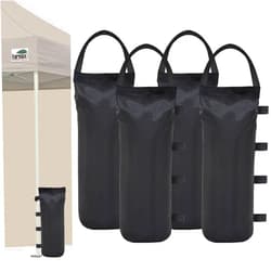 Eurmax USA 125LBS 4-Pack Universal Canopy Weights, Secure Wind Protection to Prevent Tipping, Easy Wrap-Around Installation Heavy Duty Sandbags (Without Sand), Fits All Instant Shelter Legs,Black