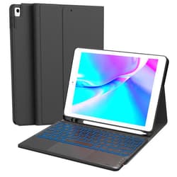 CHESONA for iPad 9th Generation Case with Keyboard, 7 Color Backlit, Multi-Touch Trackpad, Built-in Pencil Holder, 2 Wireless Channels, Flip Stand Keyboard Case for iPad 9th/8th/7th Gen 10.2” Black