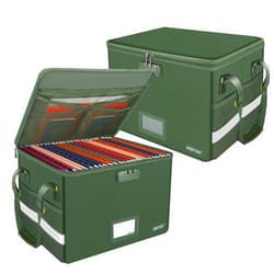 ENGPOW File Box with Lock, Fireproof Document Box with Pockets, Collapsible File Organizer Filing Storage Cabinet with Handle, Portable Home Office Safe for Hanging Letter/Legal Folders,Green,2 Pack
