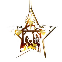 Bucherry Christmas LED Nativity Scene Ornaments Star Shaped Wooden Hanging Ornament Nativity Scene Keepsake Multilayer The Birth of Jesus Decoration Religious Gifts for Xmas Tree Christian Family Friend