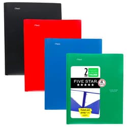 Five Star 2 Pocket Folders, 4 Pack, Plastic Folders with Prong Fasteners, Holds 11
