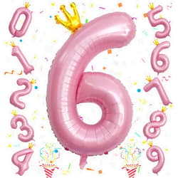 Isndare Large Number 6 Balloons, Light Pink 40 Inch Foil Number Balloon for Women, Crown Pearl Pink Self Inflating 0-9 Set Balloons for Girls 6th Birthday Party Decor Anniversary Party Decorations Supplies