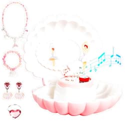 Hebaogugu Music Box with Jewellery Set, Ballerina Jewelry Box for Girls, Daughters, Nieces, Musical Jewellery Box with LED Mirror for Birthday, Christmas, Children's Day, Kids Storage Box for Gift