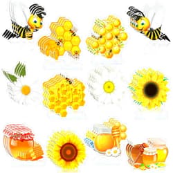 Hotop 48 Pieces Bee Theme Cutouts Classroom Bulletin Board Decoration Honey Honeycombs House Daisy Sunflowers Cutouts for Chalkboard Wall Bee Birthday Party Decor