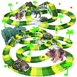 Toyk Dinosaur Toys, 252 PCS Create A Dinosaur World Road Race Tracks, Flexible Track Playset, 2pcs Dinosaur Car for 3 4 5 6 Year Old Boys Girls Birthday Party Favor Gift