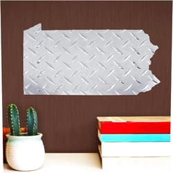 Deco Gables Designs Pennsylvania State Hanging Metal Wall Decor Durable Polished Aluminum Diamond Tread Pattern Home Living Room Bedroom Garage Basement Indoor Outdoor with Mounting Hardware 12 Inch
