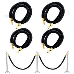 Okllen 4 Pack Black Velvet Stanchion Ropes with Gold Hooks, 5 Ft Crowd Control Barrier for Carpet Events Movie Theaters Hotels