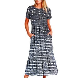 HYUIYYEAA Women Fashionable Dress with Pockets Summer Tie-Dyed Midi Dress Vintage Printed Round Neck Casual Flowy Dresses